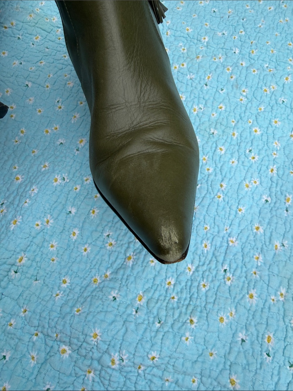 Faconnable Olive Green Knee-High Pointed-Toe Leather Boots - Picture 7 of 12